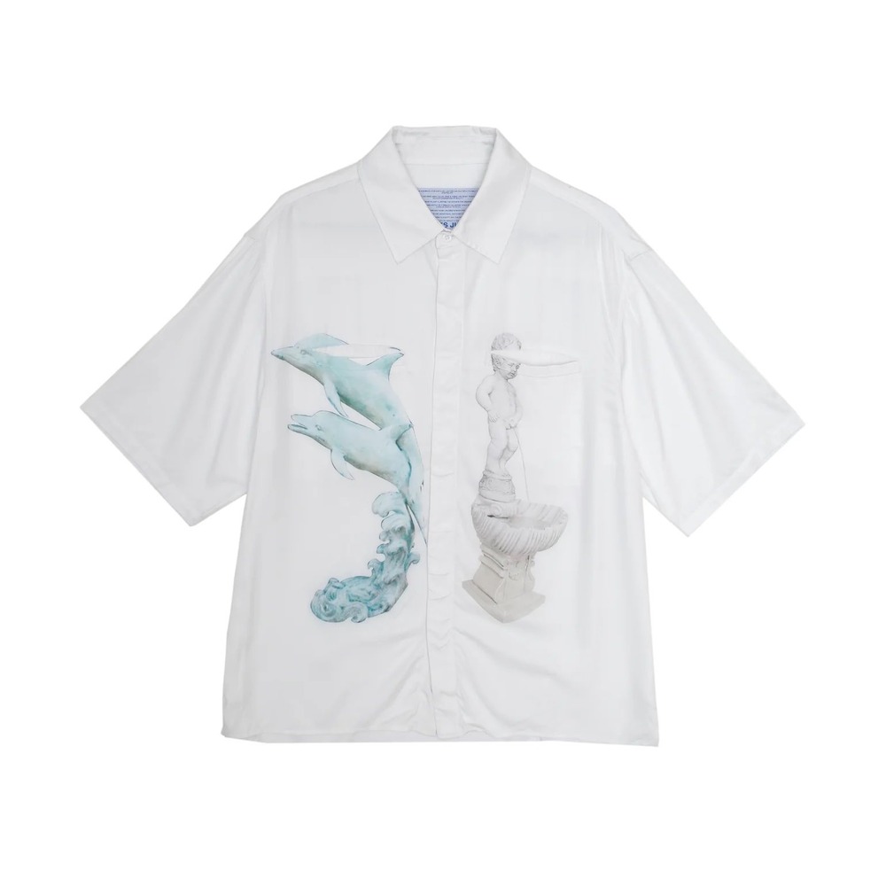 Jungles Jungles Ornaments Button Up Shirt White Dolphin Cherub Tencel Mens Small
